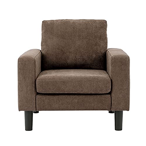 Modern Living Room Sofa Couch 2 Pieces Set, Single Seat Sofa Chair + 3 Seater Sofa Couch (Brown)