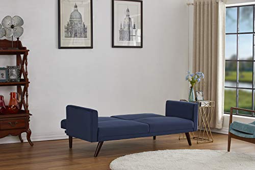 US Pride Furniture Velvet Square Arm Sleeper Sofabed, Dark Blue