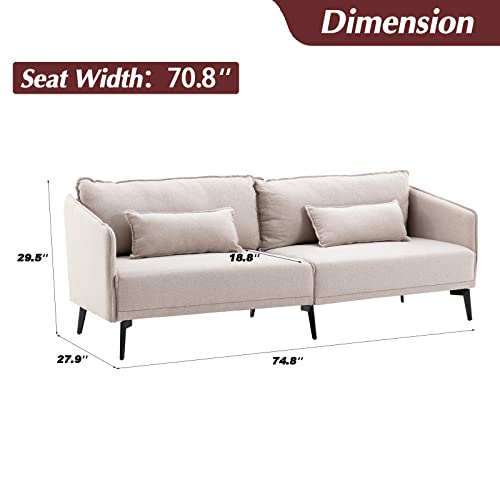 Modern Apartment Couch and Coffee Table Set, Beige Sofa with Rectangle Glass Waiting Area Table, 2 Piece Living Room Furniture Set