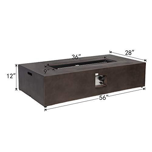 COSIEST Outdoor Propane Fire Pit Table 56-inch x 28-inch Rectangle Bronze Compact Concrete-Like Finish, 50,000 BTU, Free Lava Rocks, Fits 20lb Tank Outside, Raincover