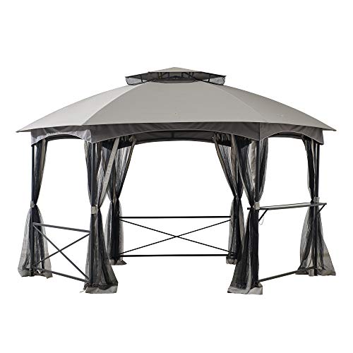 Sunjoy Ashton 14.7x14.7 ft. 2-Tone Hexagon Steel Gazebo with 2-Tier Dome Roof, Gray