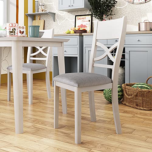 Farmhouse Rustic Dining Room Set of 5, 5-Piece Kitchen Dining Table Set with 4 Upholstered Padded Chairs
