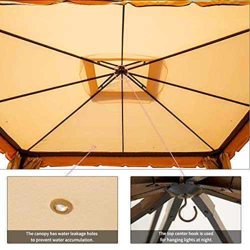 HOMROM 12’x 12’ Outdoor Gazebo Canopy, Aluminum Frame Soft Top Outdoor Patio Gazebo with Polyester Curtains and Air Venting Screens Beige