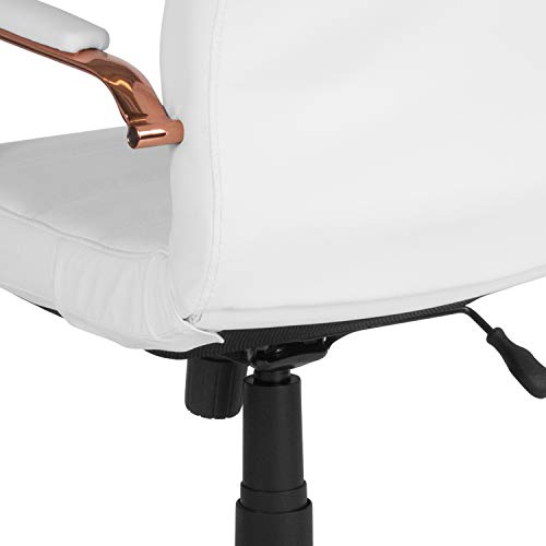 Flash Furniture Mid-Back White LeatherSoft Executive Swivel Office Chair with Rose Gold Frame and Arms