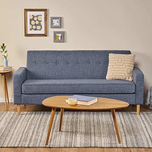 Christopher Knight Home Sawyer Mid-Century Modern Fabric 3-Seater Sofa, Dark Blue / Natural