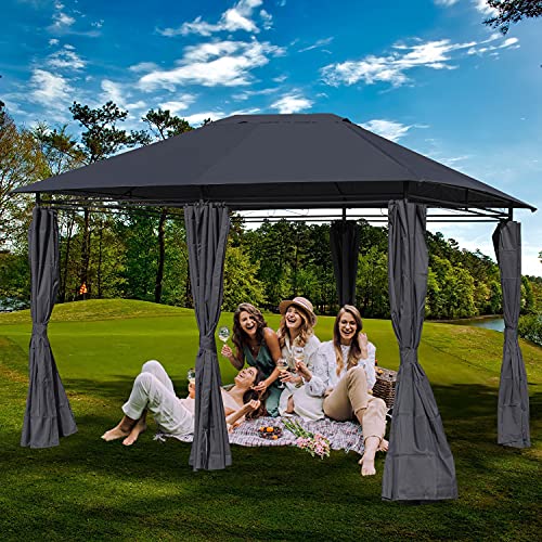 UV Resistant Sun Shade Gazebo Canopy for Shade and Rain, Shade Waterproof Soft Top Metal Frame Resistant Outdoor Shade Canopy Tent for Patio Garden Events Lawn Backyard and Deck (10' X 13', Grey)