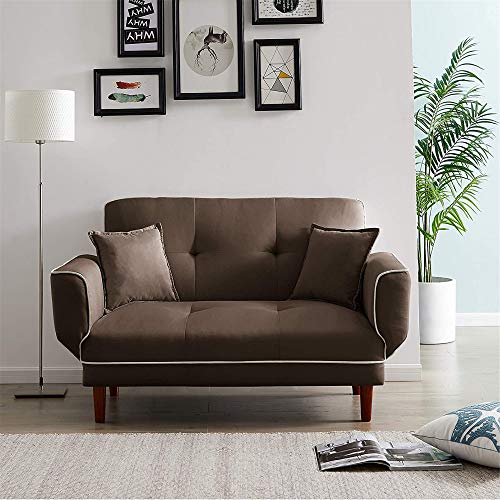 Twin Size Sleeper Recliner Sofa Futon Couch, Convertible Futon Sofa Bed with 2 Pillows, Adjustable Armrest, Wood Legs and 5-Angle Backrest for Apartment, Dorm,Living Room (Brown)