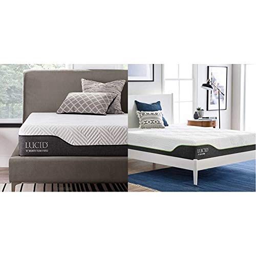 LUCID 10 Inch Twin XL Hybrid Mattress - Bamboo Charcoal and Aloe Vera Infused Memory Foam & 10 Inch Twin XL Latex Hybrid Mattress - Cooling Gel Memory Foam - Responsive Latex Layer - Adaptable