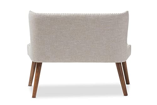 Baxton Studio Scarlett Mid-Century Modern Upholstered Button-Tufting with Nail Heads Trim 2-Seater Loveseat Settee Light Beige