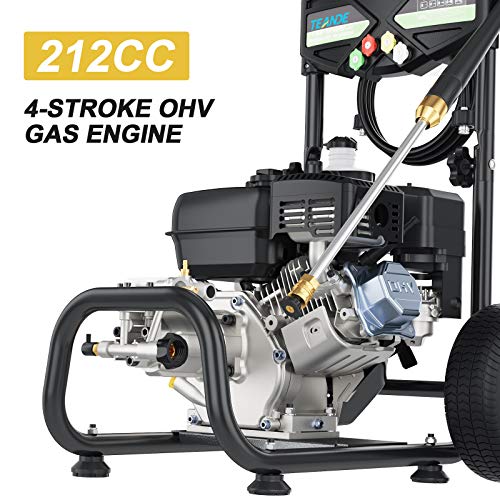 TEANDE Gas Pressure Washer 4200PSI 212CC Pressure Washer 2.8GPM Gasline Power Washer, 5 Adjustable Nozzles,1Gallon Flue Tank (Black)