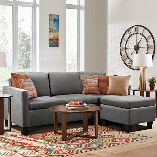 Flamaker Convertible Sectional Sofa L-Shaped Couch 3-seat Modern Fabric Reversible Sofa Couch (Deep Grey)
