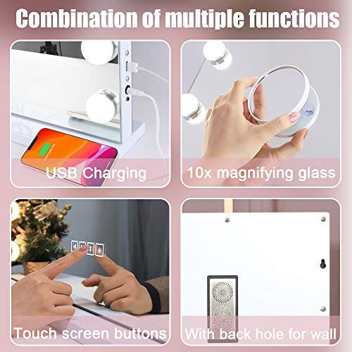 Bobening Vanity Mirror for Makeup Bluetooth, Extra Large Hollywood Lighted Mirror with 18 Dimming LED Bulbs Smart, Tabletop/Hanging Cosmetic Mirror with Touch Screen & USB Charging Port & Speaker