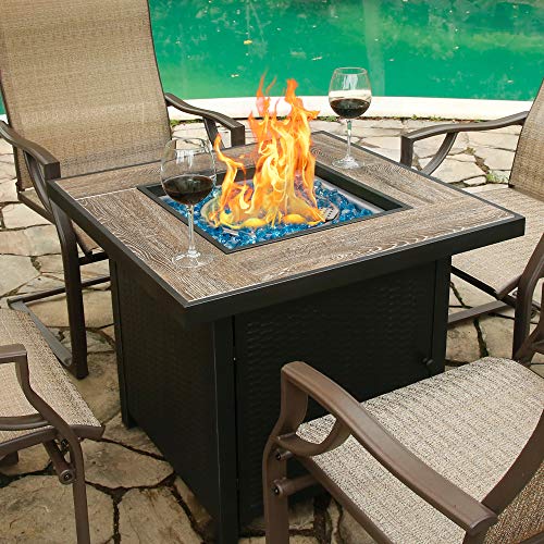 BALI OUTDOORS Propane Gas Fire Pit Table, 30 inch 50,000 BTU Square Gas Firepits with Fire Glass for Outside