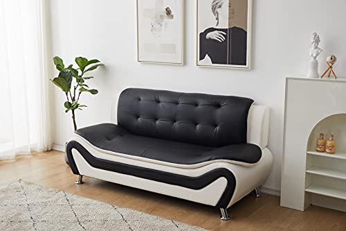 Kingway Faux Leather Living Room Sofas, 3 SEAT, Black/White