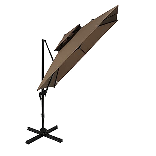 Outsunny 10' 2-Tier Canopy Cantilever Patio Umbrella with Rotating Base & 5-Position Tilt, Coffee