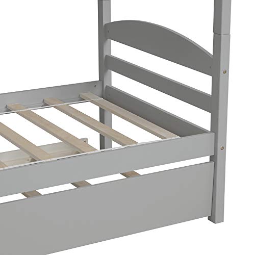 Harper & Bright Designs Twin L-Shaped Bunk Bed with Trundle, Can  be Divided into Two L-Shaped Beds, No Spring Box Needed (Grey)