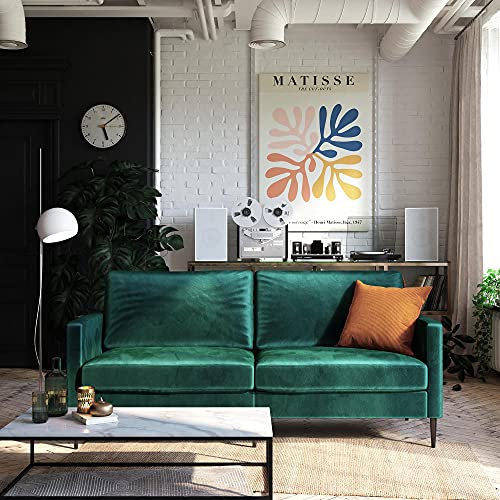 REALROOMS Ellie 3-Seater Velvet Sofa, Reversible Back Cushions, Green