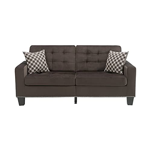 Pemberly Row Tufted Microfiber Sofa in Chocolate