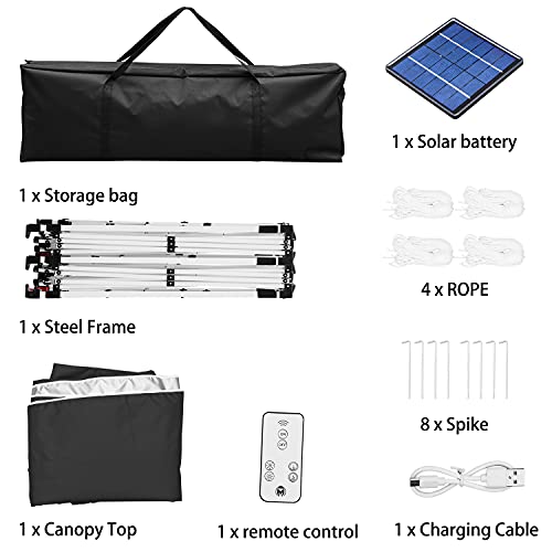 10x20 Pop up Canopy Solar Power Led Light Party Wedding Gazebo Tent Black