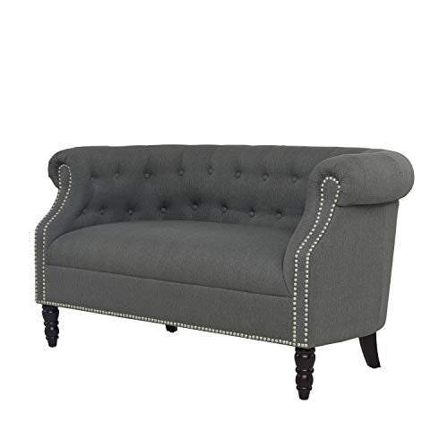 Handy Living Chesterfield Charcoal Grey Linen Loveseat