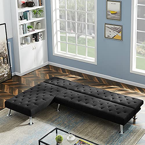 EXECELE Sleepers, Sectional Recliner Couch Convertible Folding Futon Sofa Bed for Living Room,Balck, Black