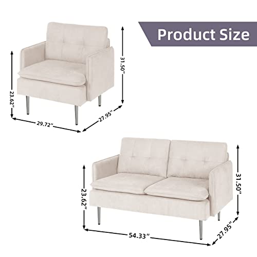 AODAILIHB Sofa Sets for Living Room 3 Piece Mid Century Modern Sectional Couch Set, Upholstered Loveseat and 2 Chairs Set for Home Office Small Space (3, Beige)