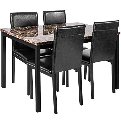 PovKeever Harper Bright Designs 5Pcs Dining Set Kitchen Table Set Dining Table and 4 Leather Chairs