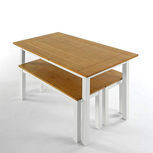 Zinus Becky Farmhouse Dining Table with Two Benches / 3 piece set