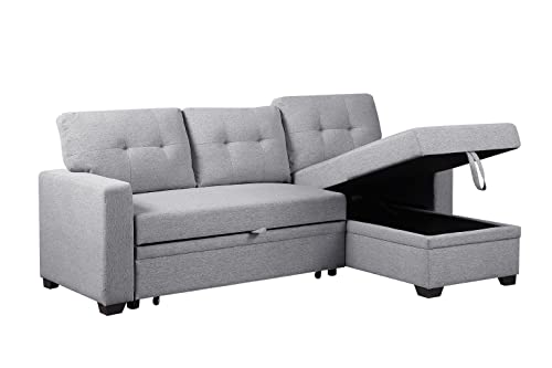 Devion Furniture Lenna Reversible Sectional Sleeper Sofa & Chaise, Light Gray