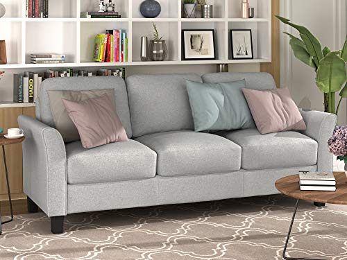 3-Seat Sofa Living Room Sofa, Linen Fabric Upholstered Sofa Set, Modern Design Sofa Couch with Cushion Back, Living Room Apartment (Light Gray)