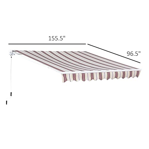 Outsunny 13' x 8' Manual Retractable Sun Shade Patio Awning with Durable Design & Adjustable Length Canopy, Red