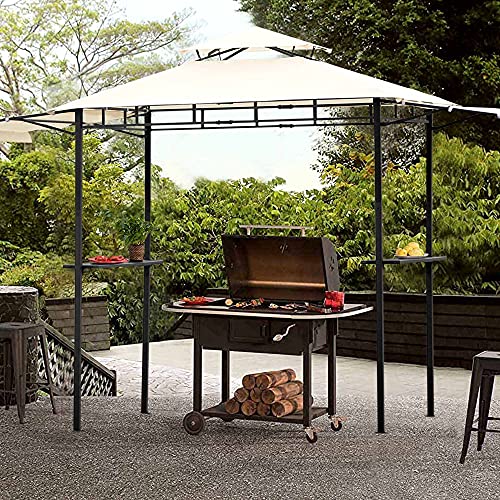 12Ft.Wx8.5Ft.H Gazebo Tent Canopy Steel Double Tiered Backyard Patio BBQ Grill Gazebo with Bar Counters