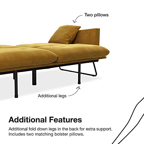 Mr. Kate Neely Futon with Bolster Pillows, Mustard Velvet