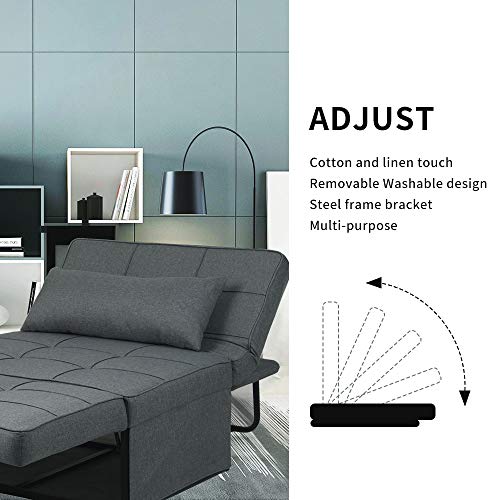 Ainfox Ottoman Sofa Bed, 4 in 1 Multi-Use Folding Guest Bed Full Padded Lounge Couch Bed Convertible Single Sofa Chair (Deep Grey)