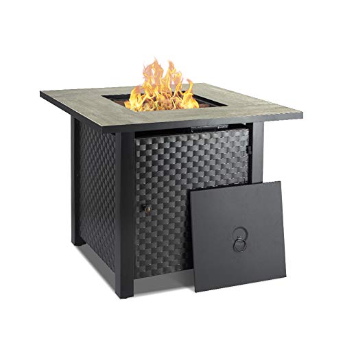 Camplux 30 Inch Propane Fire Pit Table, Outdoor Gas Fire Pit with Lid, Lava Rocks, Ceramic Tabletop, 50,000 BTU Adjustable Flame, Auto Ignition, Square Fire Table 2-in-1 Functional