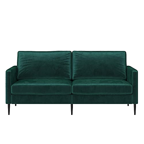 REALROOMS Ellie 3-Seater Velvet Sofa, Reversible Back Cushions, Green
