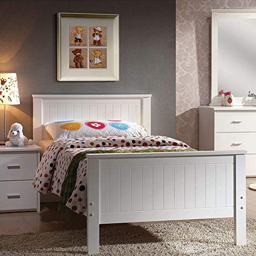 Twin Bed, Harper&Bright Designs Composite Wooden Structure Twin Size Platform Bed Frame with Headboard, Footboard and Slat Support, No Box Spring Needed, Furniture for Kids, Girls Bedroom