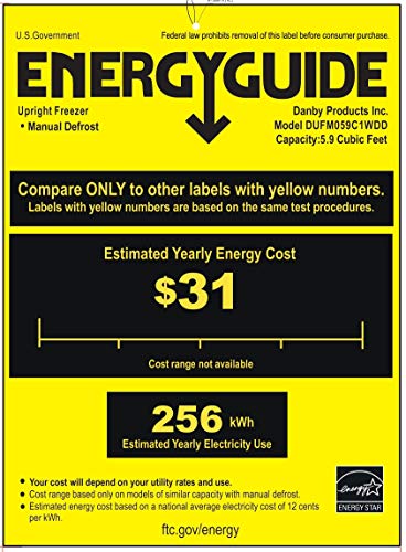 Danby DUFM059C1WDD 5.9 Cu.Ft. Garage Ready Upright Freezer with 5 Shelves, Mechanical Thermostat and Manual Defrost, Energy Star Rated