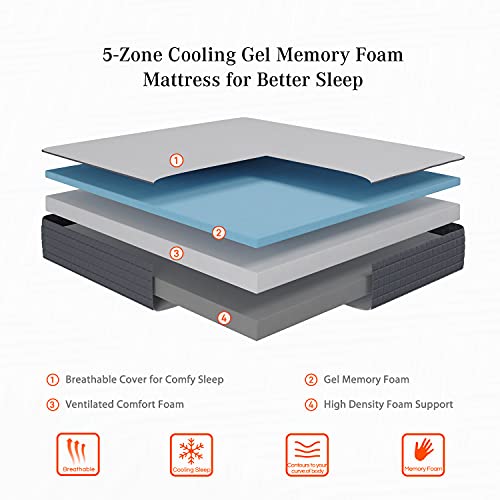 Sweetnight King Mattress, 10 Inch King Size Mattress in a Box, Gel Memory Foam Bed Mattress for Cool Sleep and Pressure Relief, Medium Firm Foam Mattress
