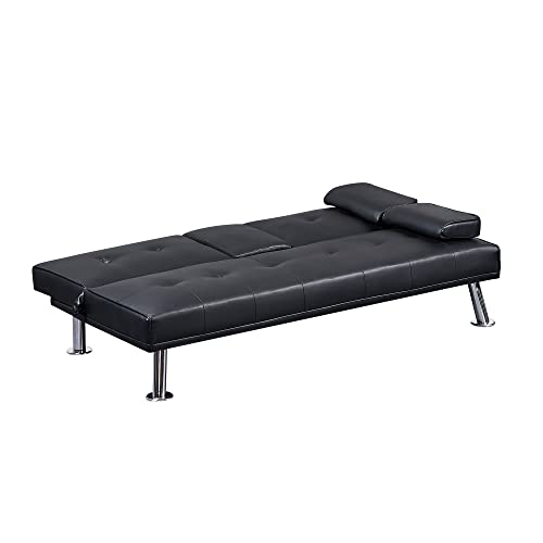 ZSY Sofas Faux Leather Loveseat Sofa Bed with Cup Holders, Convertible Folding Sleeper Couch Bed