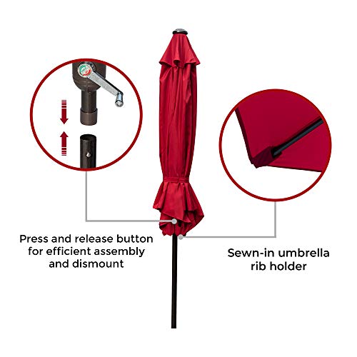 Abba Patio 9 Ft Fade Resistant Sunbrella Patio Umbrella with Auto Tilt and Crank, Alu. 8 Ribs, Red