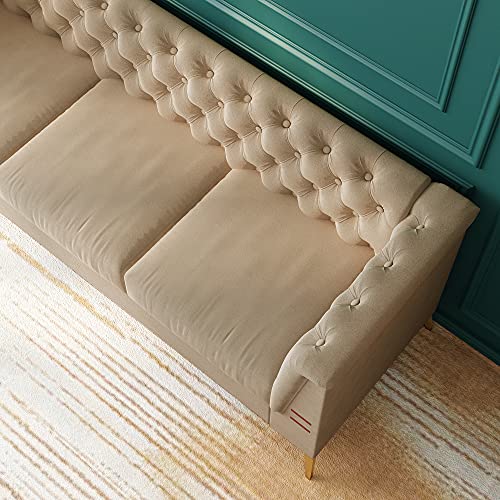 Melpomene Mid-Century Chesterfield Tufted Velvet Transitional Sofa Couch with Stainless Steel Leg 82.68