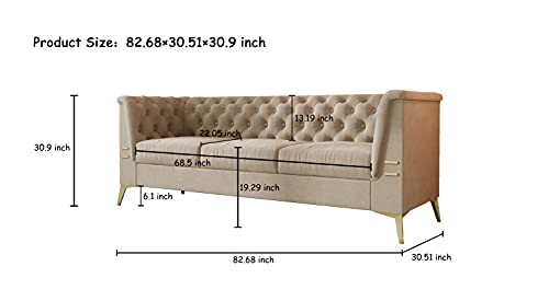 LEQEE Modern Velvet Sofa, Velvet Upholstered Sofa Couch with Stainless Steel Base