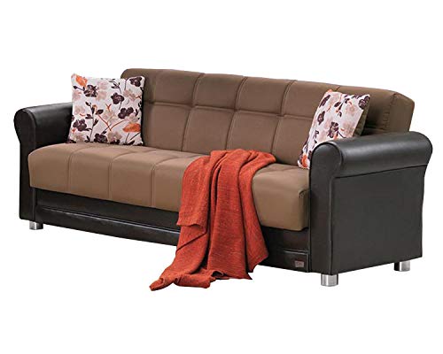 BEYAN Bergen Modern Two-Tone Living Room Convertible Sleeper Sofa with Storage, 90