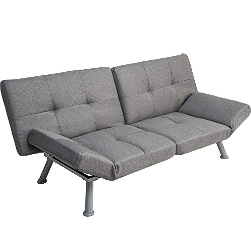 Harper&Bright Designs Multifunctional Convertible Futon Sofa Bed with Slanted Steel Legs (Grey)