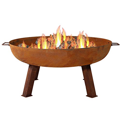 Sunnydaze Cast Iron Outdoor Fire Pit Bowl - 34 Inch Large Round Bonfire Wood Burning Patio & Backyard Firepit for Outside with Portable Fireplace Metal Handles, Rustic