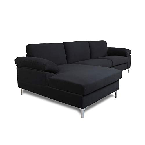 Modern Large Velvet Fabric Sectional Sofa, L-Shape Couch with Left Hand Facing Chaise Lounge
