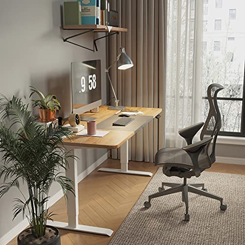 Electric Height Adjustable Standing Desk, 55 x 28 inches Stand up Desk, Sit Stand Home Office Table (Oak Top/White Frame)