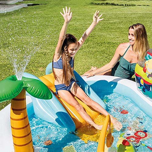 Aimir Kids Inflatable Swimming Pool, Gold Coast Lighthouse Spray Swimming Pool with Slide Summer Children's Water Toys Outdoor Garden Family Game Center