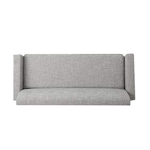 GDFStudio Christopher Knight Home Sawyer Mid-Century Modern Fabric 3-Seater Sofa, Light Grey Tweed / Natural